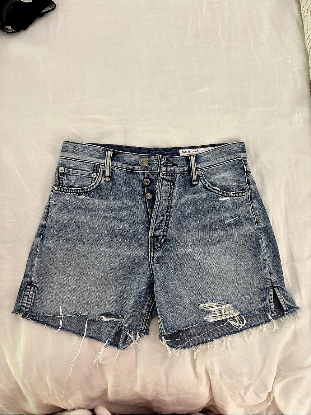 rag & bone Vintage Cut-Off High-Rise Short Distressed Denim Jean Shorts Blue